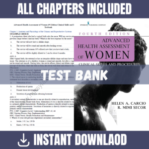 Test Bank for Advanced Health Assessment of Women: Clinical Skills and Procedures, 4th Edition | ISBN 9780826124623