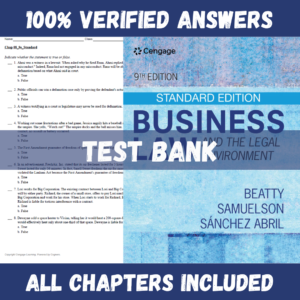 Test Bank for Business Law and the Legal Environment, 9th Edition | ISBN 9781305361508