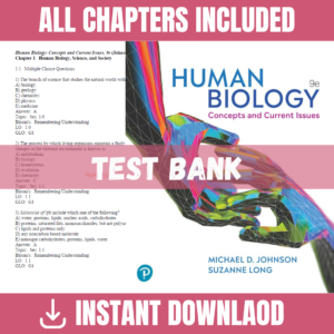 Test Bank for Human Biology: Concepts and Current Issues, 9th Edition | ISBN 9780134834085