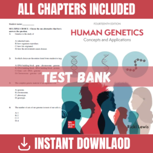 Test Bank for Human Genetics: Concepts and Applications, 14th Edition | ISBN 9781266283192
